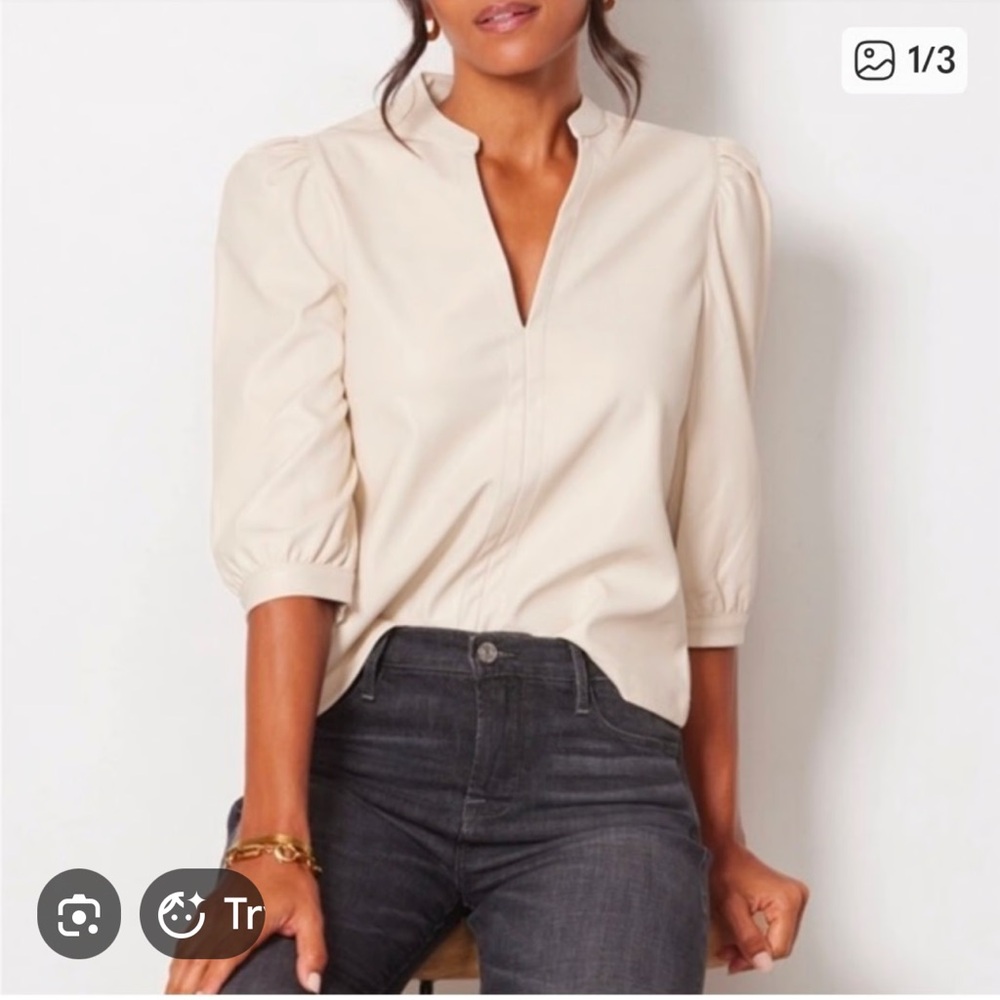 Evereve Ryann Cream Faux Leather Women's Top